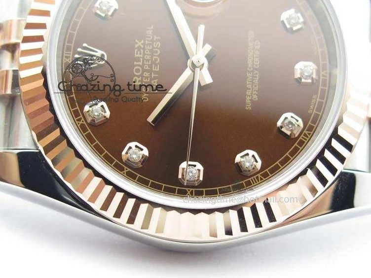 MiroTime 0313 Vibrant DateJust 41mm 126303 Noob 1:1 Best Edition RG Wrapped Brown Diam Dial Fluted Bezel On Jubilee Bracelet A 3781